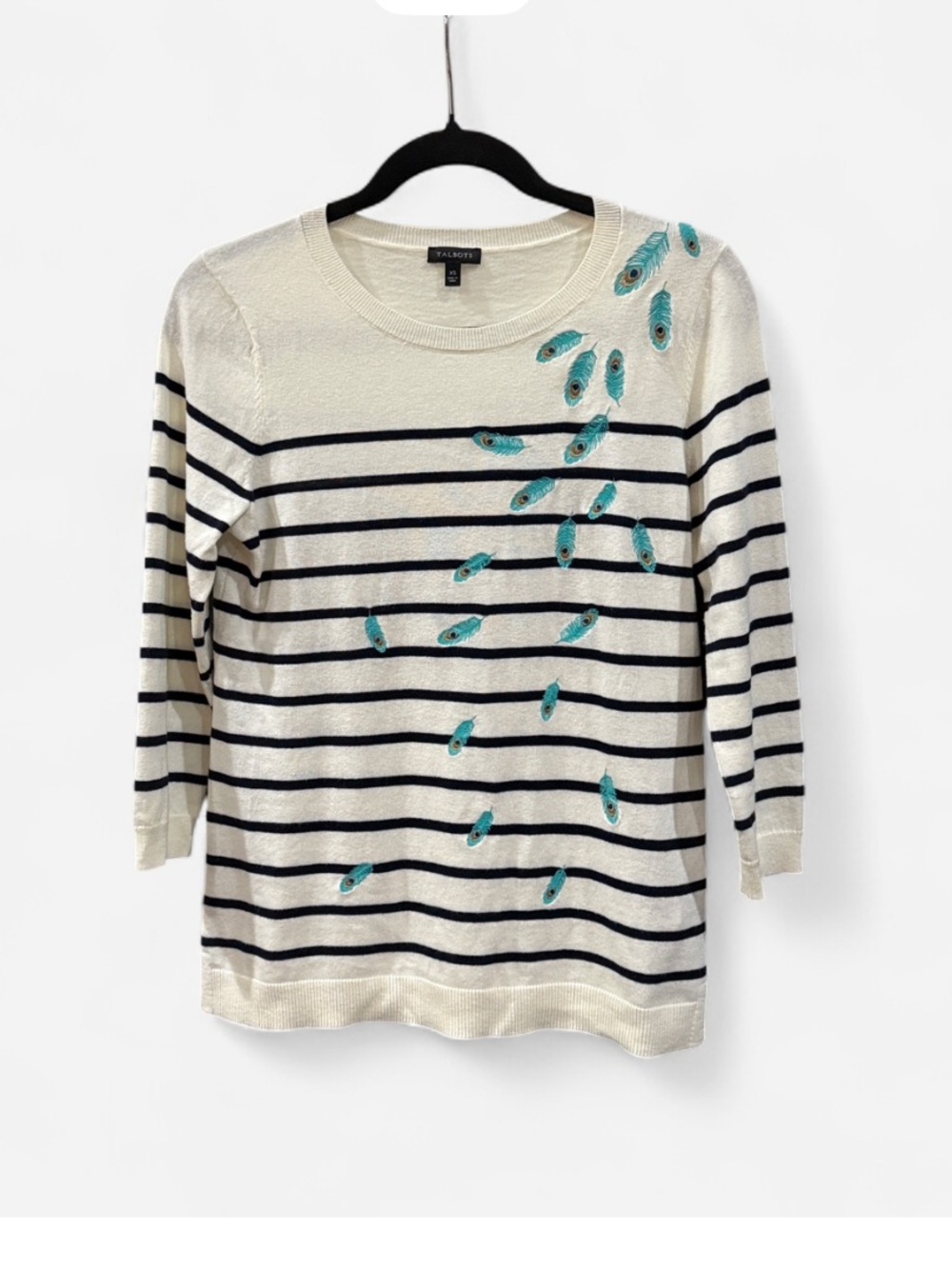 Talbots light Sweater size XS Feather Embroidery boho peasant preppy office